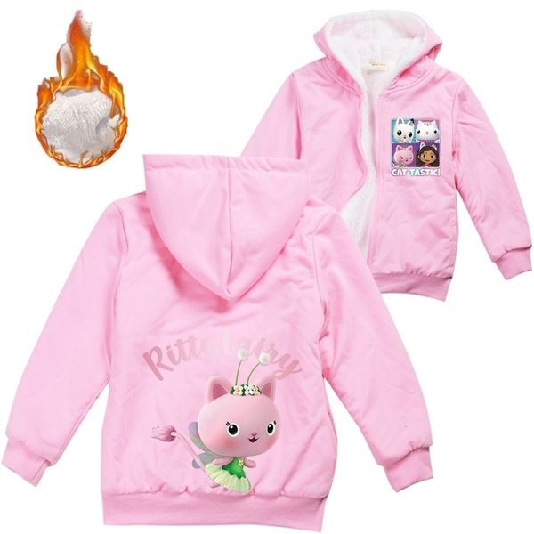 

jackets gabbys cat dollhouse clothes kids warm thick velvet hoody jacket teenager boys clothes baby girls zipper children's coat 220923, Blue;gray