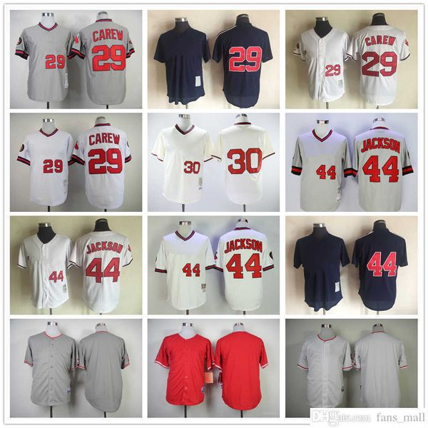 

vintage college mitchell and ness baseball 29 rod carew jerseys stitched 44 reggie jackson 30 nolan ryan jersey breathable sport black red b