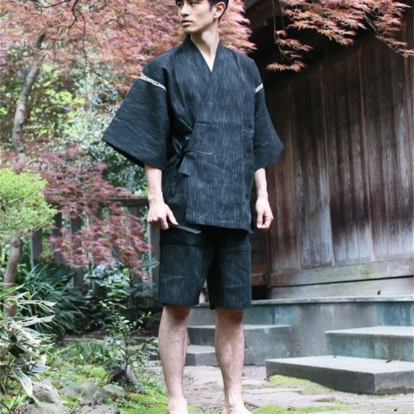 

men's sleepwear summer 95 cotton japan style kimono pajamas sets for men male short sleeve sleep lounge sleepwear man kimono yukata a52, Black;brown