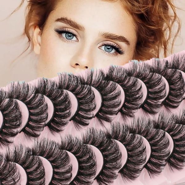 

10 pairs false eyelashes russian strip lashes reusable natural 7d faux mink lashes fluffy volume wispy fake lash handmade thick soft long dr