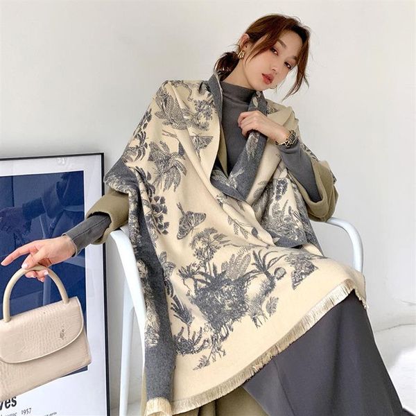 

scarves 2021 winter scarf women cashmere lady stoles design print female warm shawls and wraps thick reversible blanket3082, Blue;gray