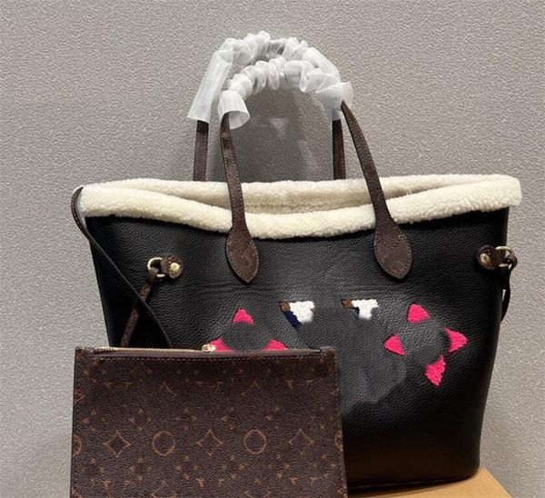 

designer bags lamb wool tote bag handbags totes women never genuine leather monograms embroidery full ladies shoulder crossbody wallet 2pc m
