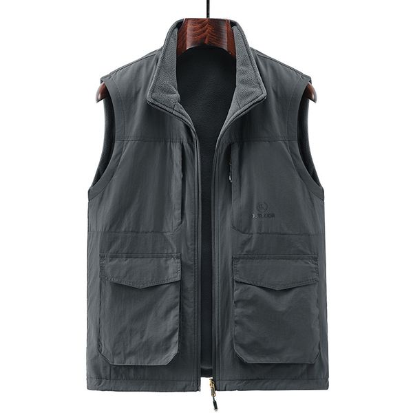 

men s vests dimusi polar fleece sleeveless jacket winter fashion male thicken vest coats casual windbreaker warm waistcoats clothing 220926, Black;white