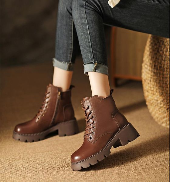 

cowhide thick soled martin boots women's new vintage half boots autumn and winter light soft surface classic short boot lady fashion sh, Black