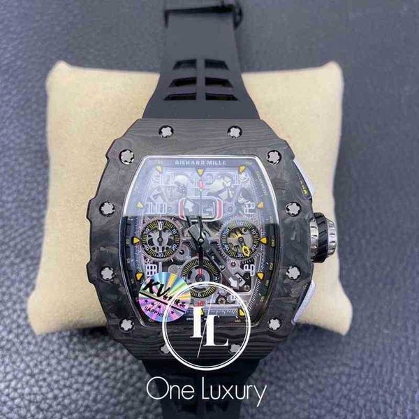 

watches wristwatch designer luxury mens mechanical watch original 011 rm11-03 flyback chronograph black forged carbon case on rubber strap t, Slivery;golden