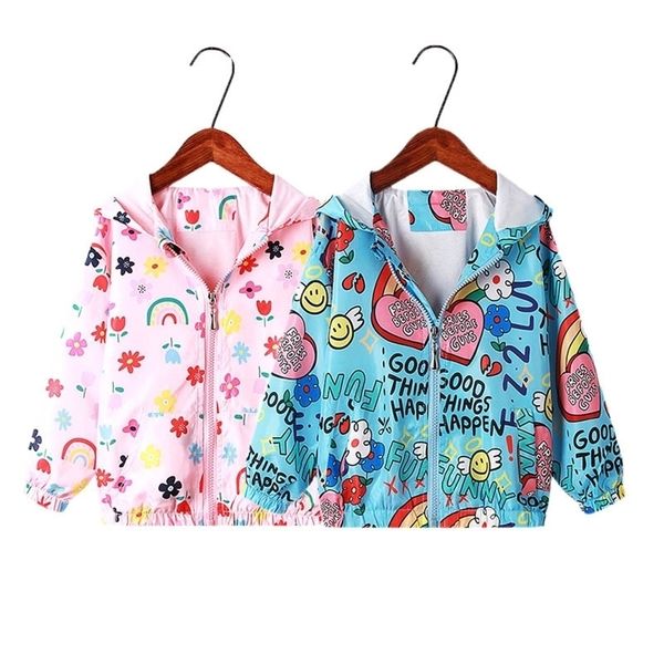 

jackets children jacket 2 3 4 5 6 7 8 9y girl clothes spring cotton kids graffiti hoodie ziper toddler girls windbreaker coat autumn 220923, Blue;gray