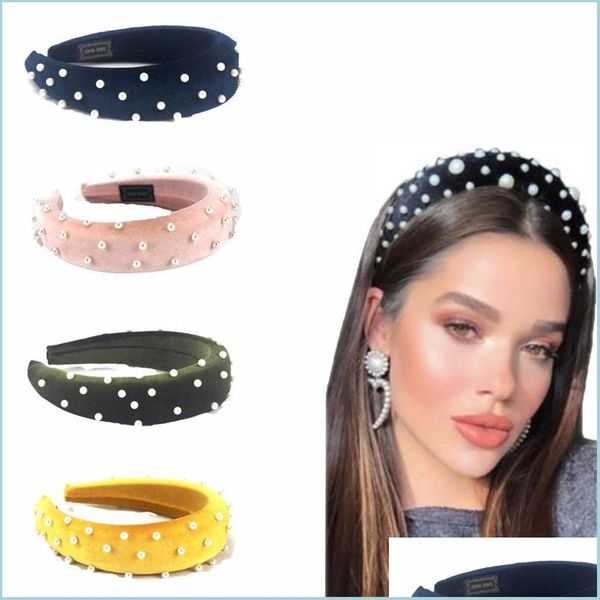 

headbands imitation pearl women headband sponge lady fashion wide hair hoop pure color flannelette bands drop delivery 2021 jewelry dh dho62, Silver
