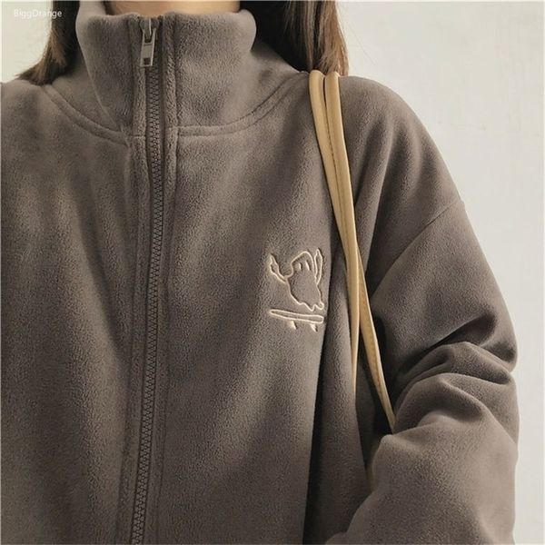 

women's hoodies sweatshirts casual fleece thick hoodies women jacket autumn winter korean fashion loose plush zipper sweatshirt outwear, Black