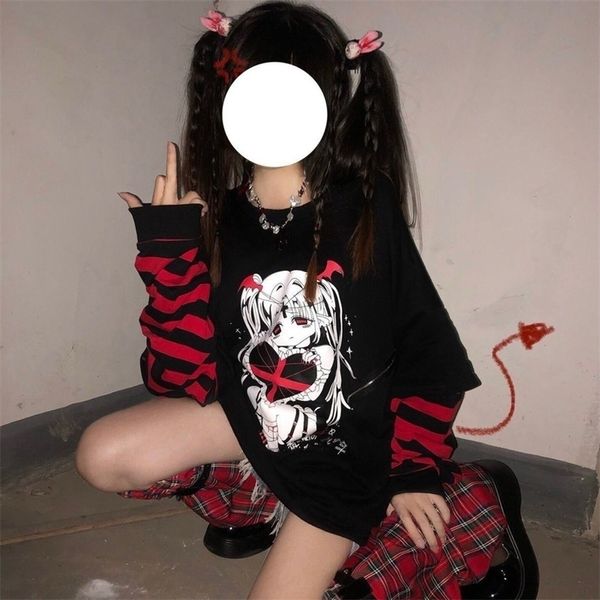 

women's hoodies sweatshirts emo style women streetwear gothic anime sweatshirts punk long sleeve 2000s graphic tees y2k fairy grunge go, Black