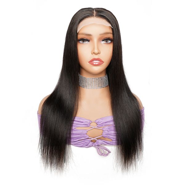 

4x4 bone straight lace closure wig for women straight human hair wigs with transparent lace t middle part lace wig pre-plucked natural color, Black;brown