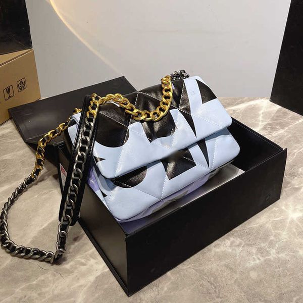 

2022ss early fall winter classic 19 medium flap printing bags real leather chain handle totes two-tone crossbody shoulder purse large