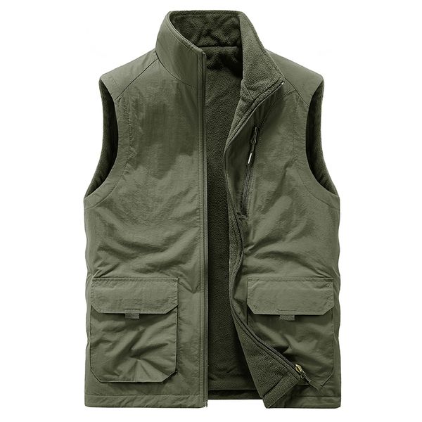 

men s vests fleece jackets vest winter hiking fishing work sleeveless warm double sided wear outdoor waistcoat multi pocket 220926, Black;white