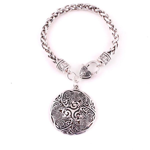

viking norse celtic 3 wolf triskelion energy amulet bracelet women men wheat link chain bracelet jewelry243s, Golden;silver