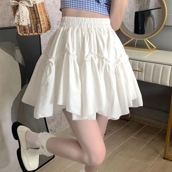 

skirts houzhou kawaii mini skirts women white fungus patchwork summer sweet cute pleated skirt black goth lolita preppy style y2k 220924