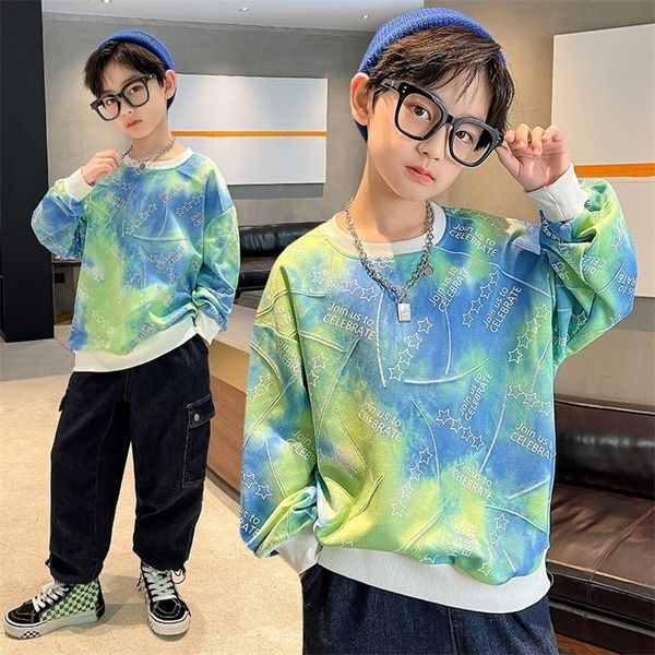 

pullover kids boys spring tie dye print long sleeved teen casual fashion bottoming loose children sweatshirt clothes 220924, Blue