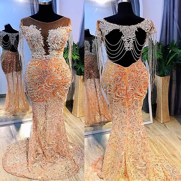 

2022 arabic aso ebi champagne mermaid prom dresses lace beaded crystals evening formal party second reception birthday engagement gowns dres, Black