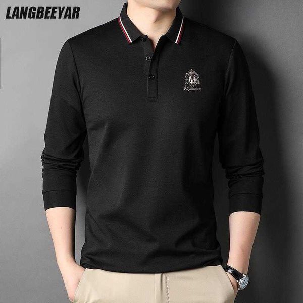 

grade mulberry silk 5.2% new fashion regular fit polo men designer brand casual long sleeve plain mens clothes 2022, White;black