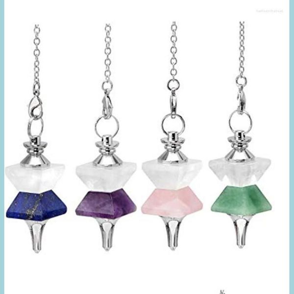 

pendant necklaces pendant necklaces fyjs unique sier plated rock crystal pyramid with many color quartz stone pendum link jewelshops otblt, Silver