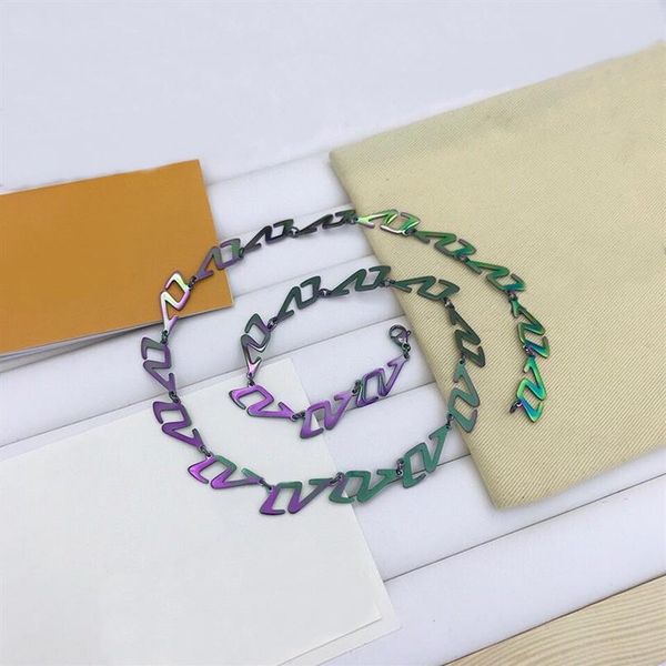 

europe america fashion style jewelry sets men rainbow-coloured v initials 2054 necklace bracelet sets2502, Silver