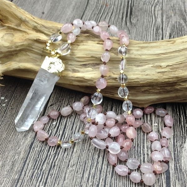 

pendant necklaces ya2971 natural quartz rose quartzs nuggets beads knot handmade necklace 220924, Silver