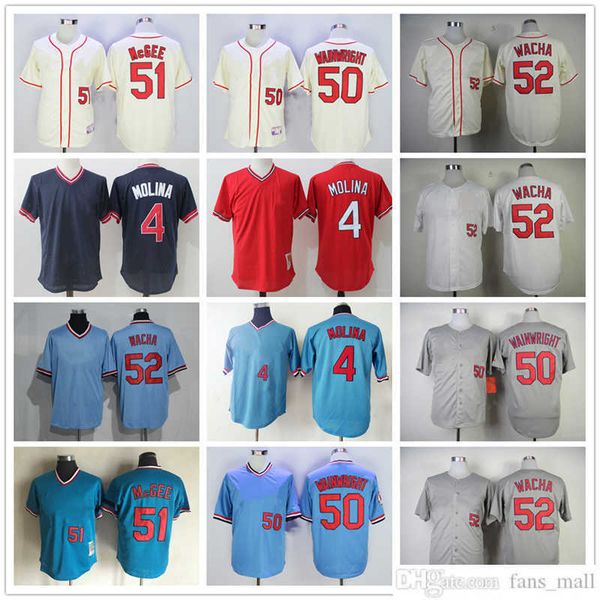 

mitchell and ness baseball jersey vintage 51 willie mcgee 52 michael wacha 50 adam wainwright 4 yadier molina jerseys 1944 1969 retro, Blue;black