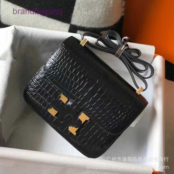 

bags herme h new kankans bag stewardess crocodile leather face h button single shoulder messenger small square tofu lady