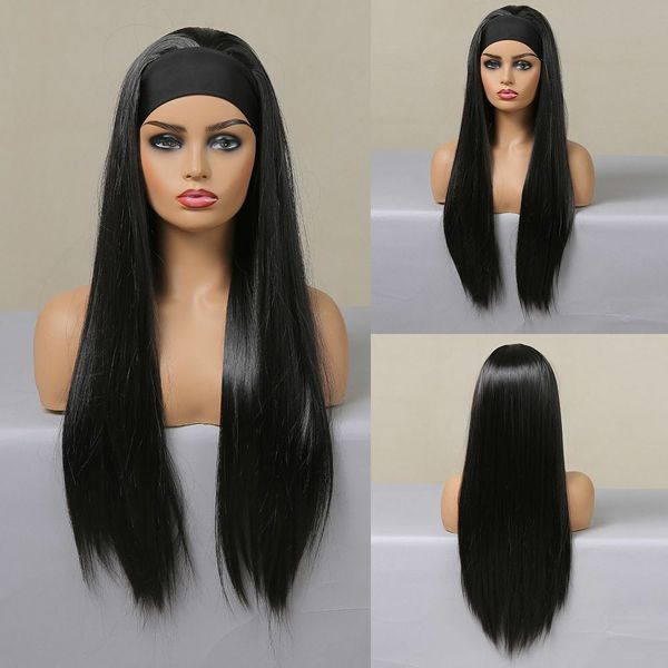 

long straight headband wigs synthetic cosplay black women hairs heat resistant wig
