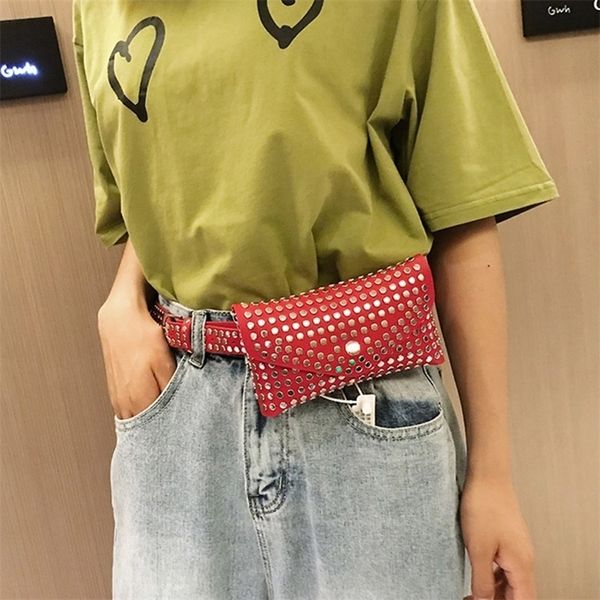 

waist bags fanny pack fashion rivet punk women belt vintage mini pu leather simple casual bag hip pocket 220927