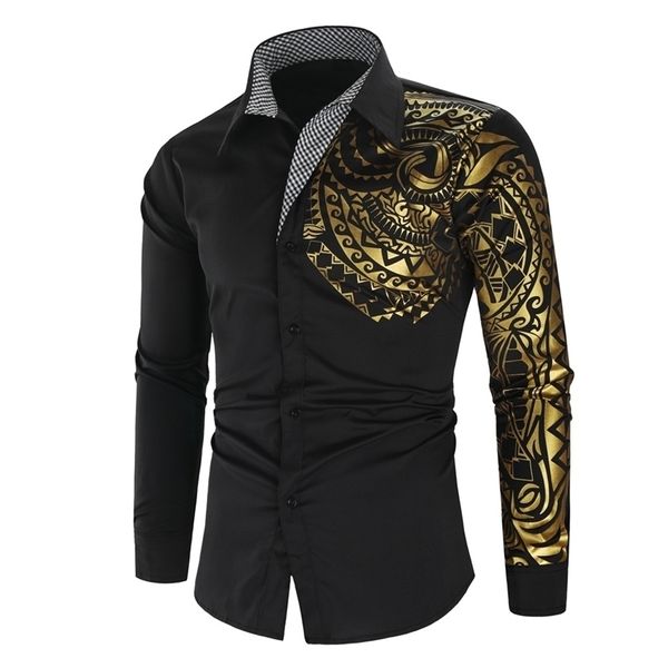 

men's casual shirts luxury gold black shirt men slim fit long sleeve camisa masculina gold black chemise homme social men club prom shi, White;black