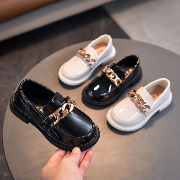 

sneakers spring autumn kids leather shoes black loafers boys chain slip on girls casual white boat shoe for children 220928, Black;red