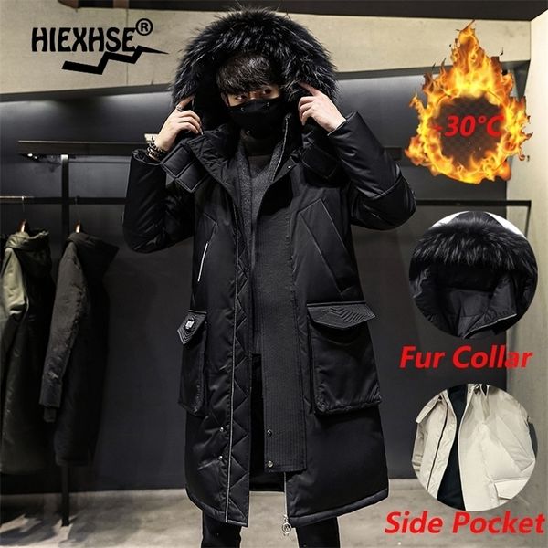 

men's down parkas winter male casual long parka overcoat outdoor multi-pocket warm thick men white duck jacket hooded puffer jackets co, Black