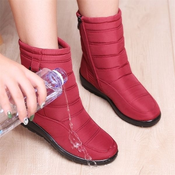 

boots waterproof women winter shoes platform wedge snow comfort thick plush warm ankle female footwear botas mujer 220928, Black