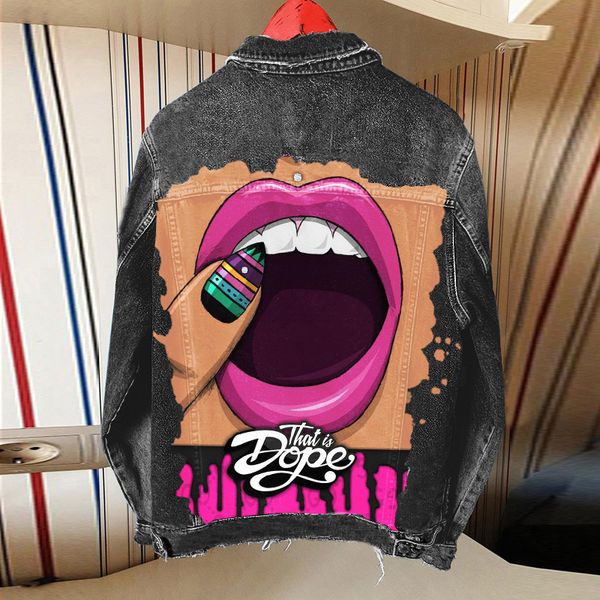 

16-25 years old teenage girls long-sleeved denim jacket suitable for autumn and winter printed street party with outer wear, Black;brown