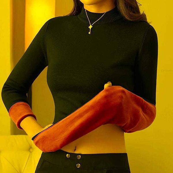 

women's sweaters heliar women winter solid o-neck thermal underwear jumpers thick warm velvet pullovers for 2022 winterwomen's, Black;pink