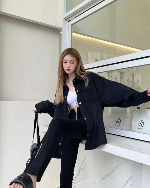 

pra brand jacket 2022 new autumn winter brand metal triangle logo jacket fashion tweed coat spring casual grade men and women alike shirt co, Black;brown