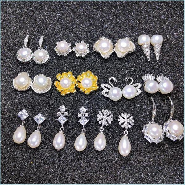 

stud natural pearl stud earrings s925 sier fashion jewelry 6-8mm for women girl box wedding christmas gift drop delivery 2021 bdejewel dhh1q, Golden;silver