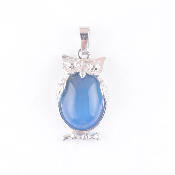 

natural stone blue agates tiny owl pendants reiki lucky animal cute charm jewelry for women man gift n4671, Silver