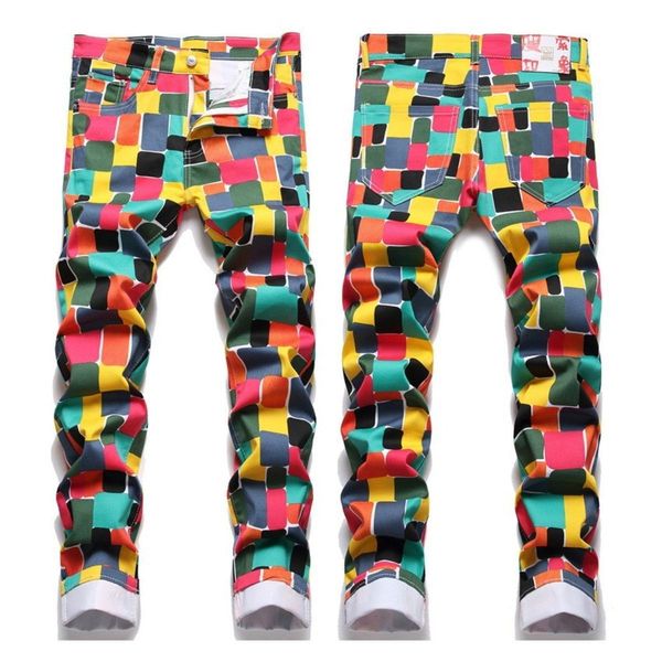 

men's jeans mens slimming fit stretch denim pants light luxury colorful printing jeans trendy casual street fashion for men 220927, Blue