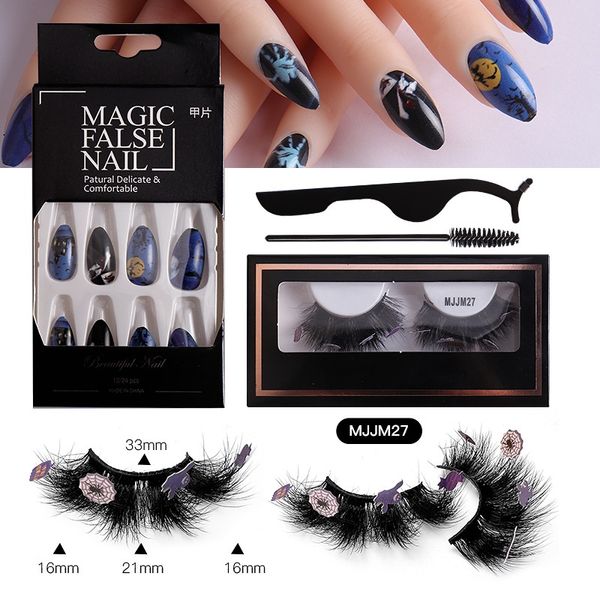 

thick curly crisscross false eyelashes & fake nail set reusable hand made multilayer fake lashes for halloween party 14 models available eas