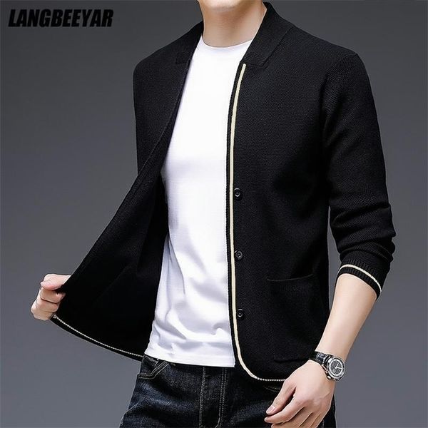 

men's sweaters autum winter brand fashion slim fit knit cardigan men japanese sweater casual coats jacket mens clothes 220928, White;black