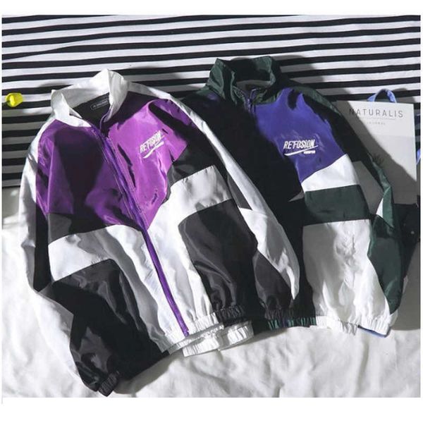 

men's jackets 2021spring men hip hop jackets windbreaker patchwork autumn loose casual jacket couple thin jacket loose large size zippe, Black;brown