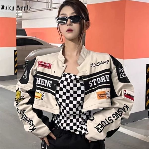 

women's jackets juicy bomber woman varsity jackte embroidery long sleeves race car jacket vintage detachable hem coat winter baseball c, Black;brown