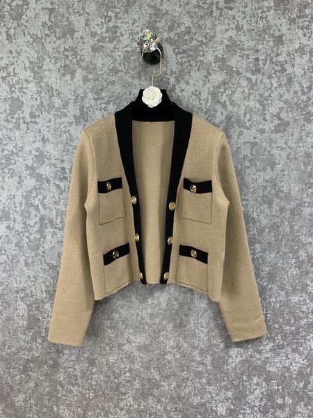 

910 2022 runway summer brand same style sweater v neck long sleeve cardigan black white aki khaki women's sweaters qian, White;black