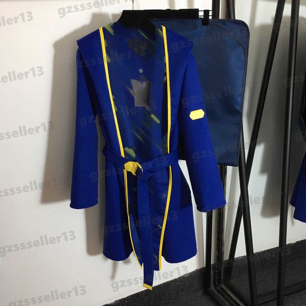 

designer women coat fashion blue lining classic logo print trench coats high-end hooded wool coat with belt autumn and winter women clothing, Black