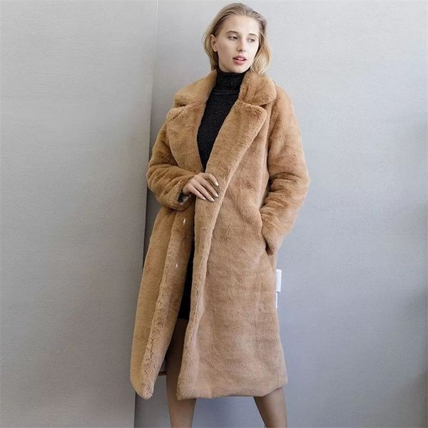 

womens fur faux fashion coat autumn winter casual warm slim long mink pocket jacket 220927, Black