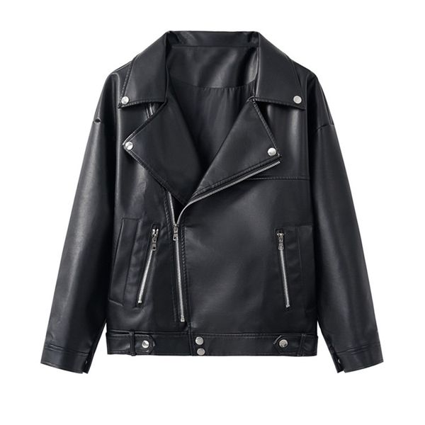 

women's leather faux aelegantmis loose pu jacket women classic moto biker autumn winter lady basic coat y2k outerwear 220928, Black