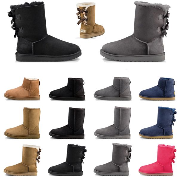 

2022 women boots designer shoes classic snow boots chestnut low bow black grey pink navy blue ankle short winter booties size 36-41