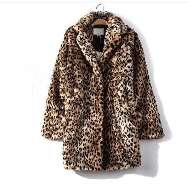 

womens fur faux leopard coat thickened midlength imitation sheep shearling fashion 220927, Black