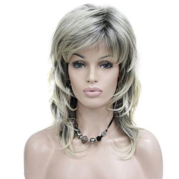 

lydell wig long layered blonde grey ombre shag classic cap full wig, Black