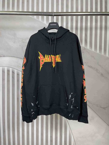 

mens hoodies balencaigass designer sweatshirts autumn and winter paris hand-painted rock band print hoodie for men women lovers loose hoodie, Black